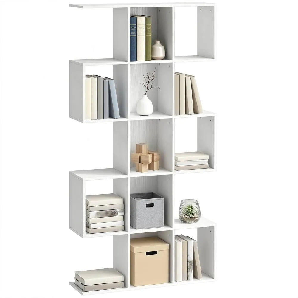 HOMCOM Geometric Bookshelf, 5-Tier S Shaped Bookcase in White 1