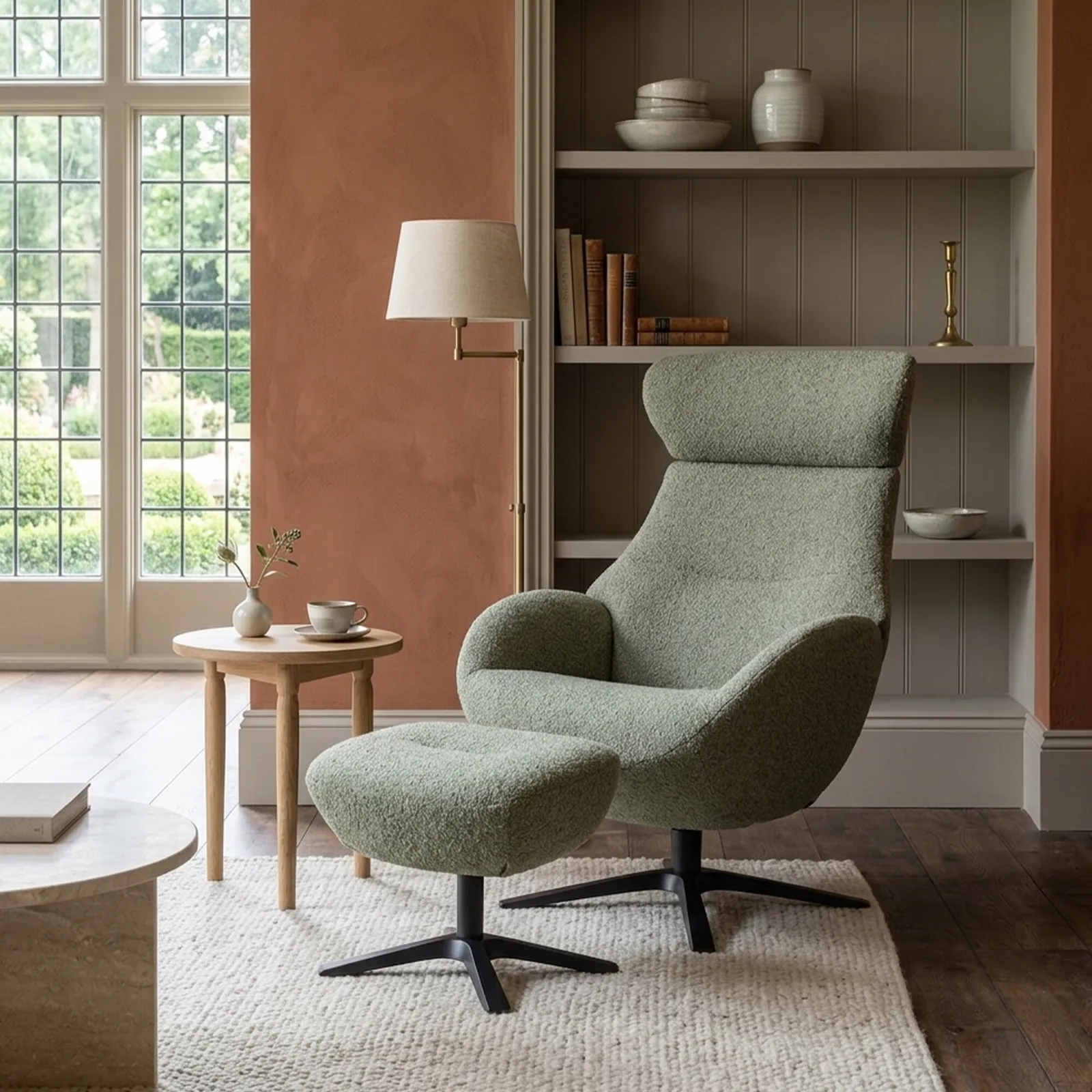 Conform Globe X-Foot Footstool Makalu Forest, Green Fabric | Barker & Stonehouse 2