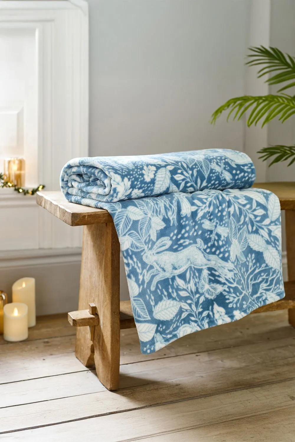 Deyongs Winter Forest 140x180cm Throw - Soft Printed Fleece Blanket - Woodland Animal Design in Mid Blue