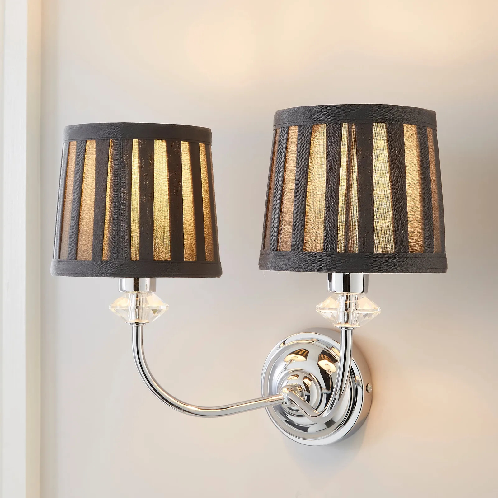 Dorma Genevieve 2 Light Grey Wall Light Chrome
