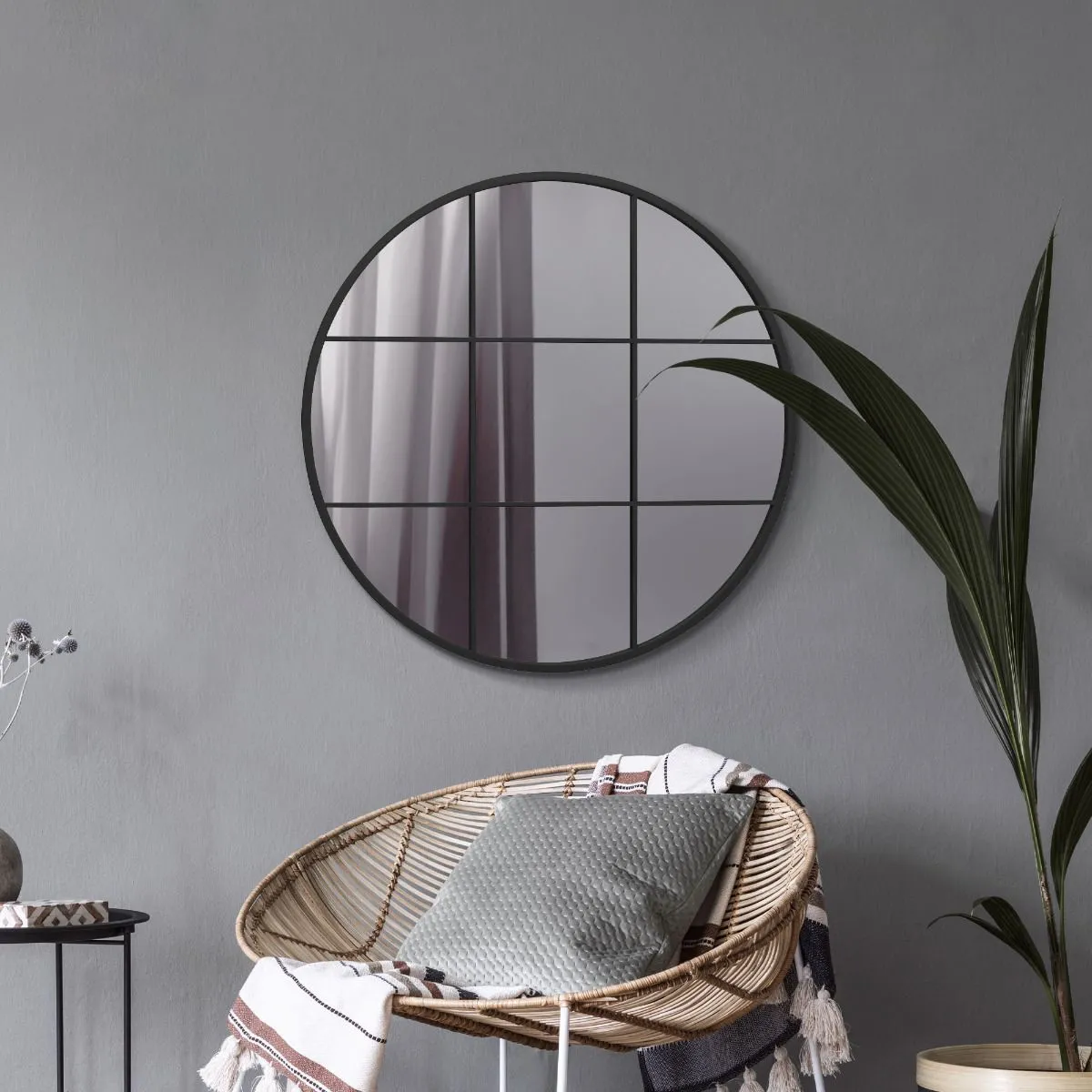 MirrorOutlet Black Metal Framed Round Window Wall Mirror 31" X 31" (80x80CM) 6
