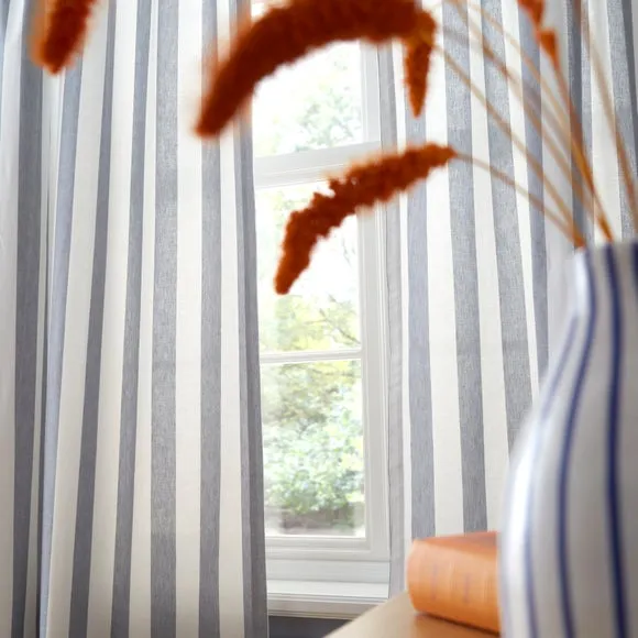 Beatrice Woven Stripe 100% Cotton Unlined Slot Top Curtains 4