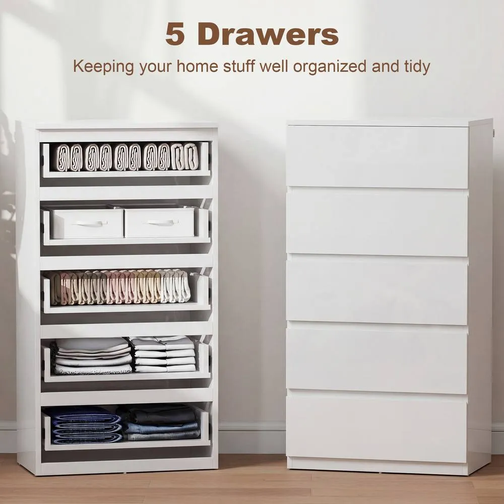 HOMCOM Bedroom Chest of Drawers, 5 Drawers Dresser, Drawer Unit, White 4