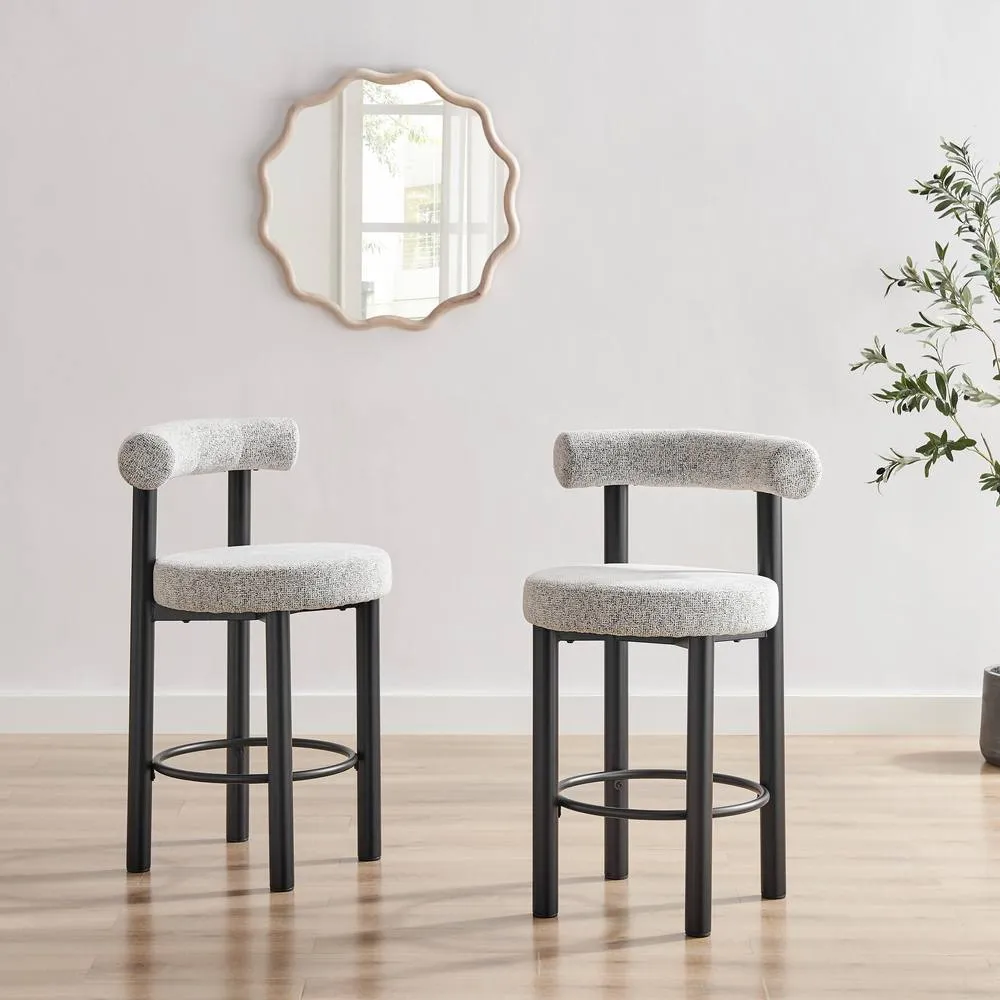 FurnitureboxUK 2x Seren Grey Fabric Bar Chairs Black Legs 2