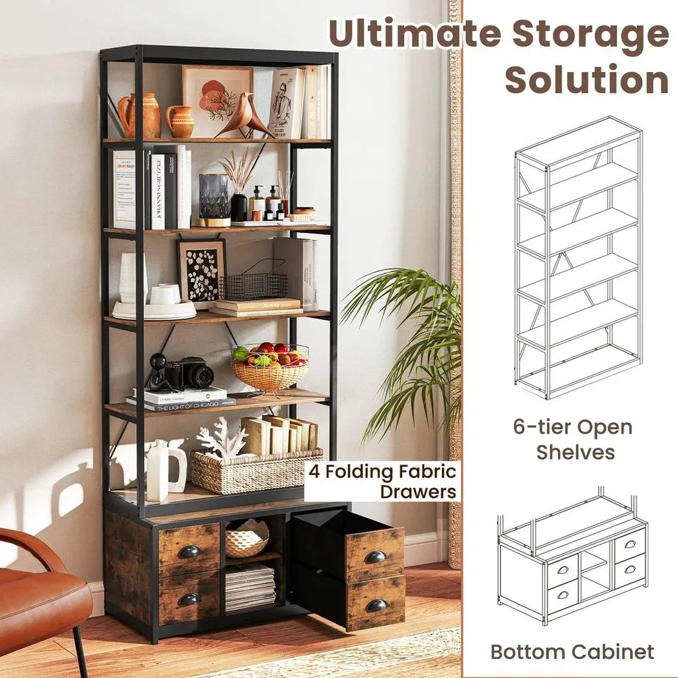 Costway 8-tier Bookshelf Freestanding Bookcase with Storage & Drawers in Brown 6