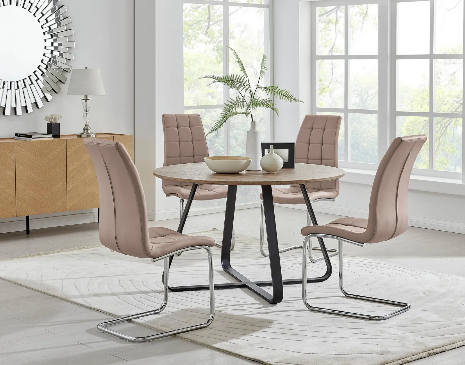 FurnitureboxUK Santorini Brown Round Dining Table & 4/6 Murano Chairs in Beige