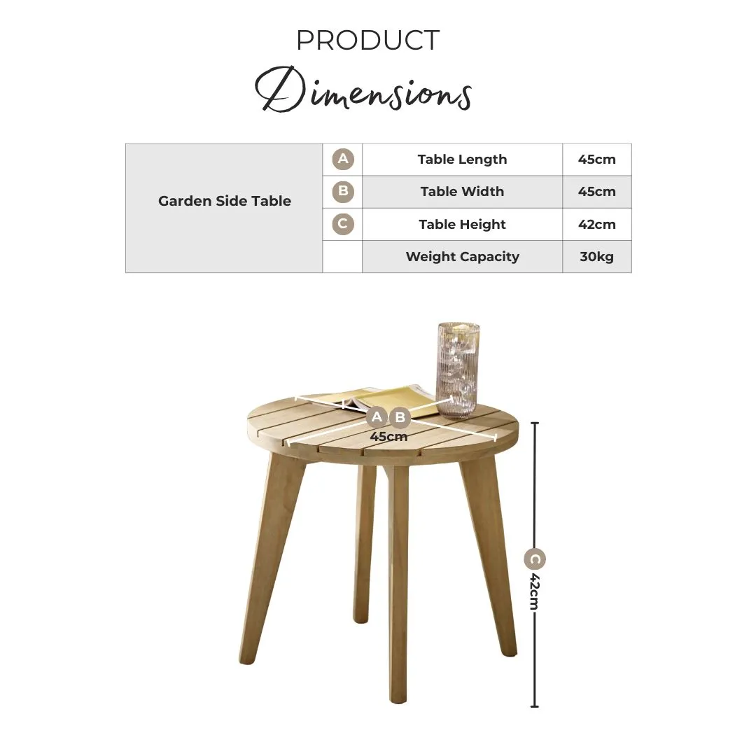 FurnitureboxUK Iko Solid Wood Round Outdoor Indoor Side Table in Light Brown 5