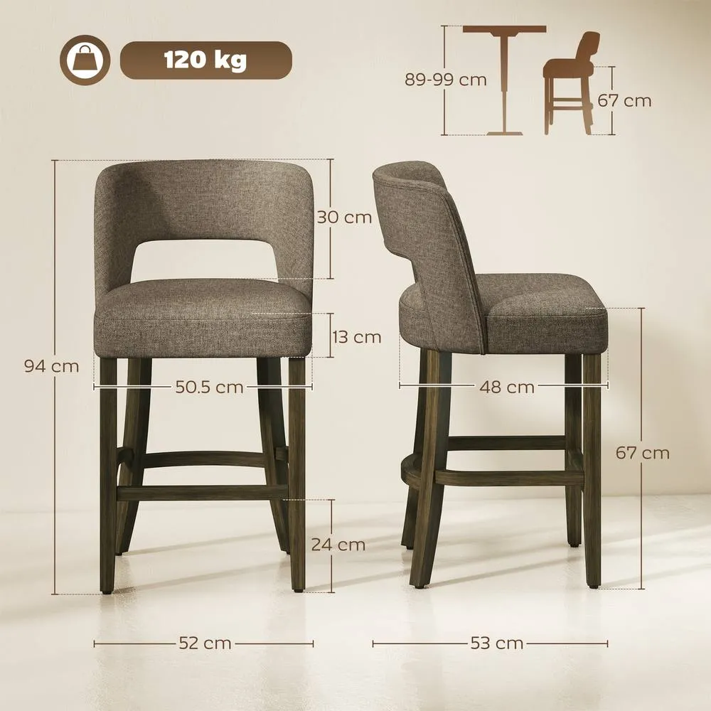 HOMCOM Bar Stools Set of 2 with Curved Backrest, Brown 3