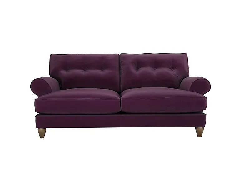 Bronwyn 3 Seater Fabric Classic Back Fibre Fill Sofa with Washed Oak Feet - Frosted Grape