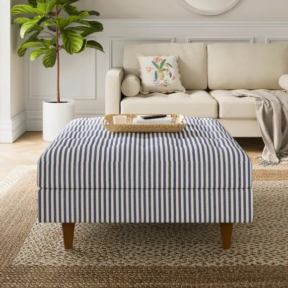 Zoe Pinstripe Fabric Square Storage Footstool