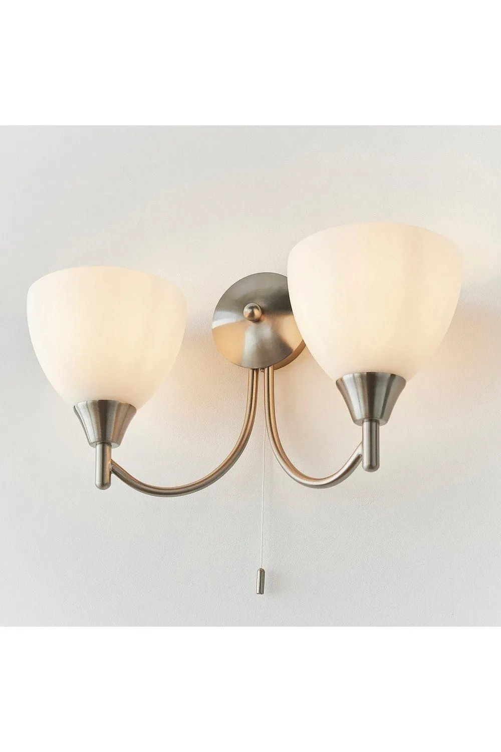 Netlighting Alton 2 Light Indoor Wall Light Satin Chrome with Matt Opal Glass E14 in Grey 2