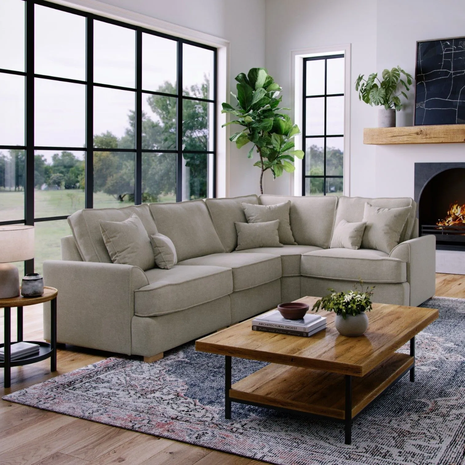 The Great Sofa Company Ophelia Right Hand Facing Chenille Corner Sofa in Stone 1