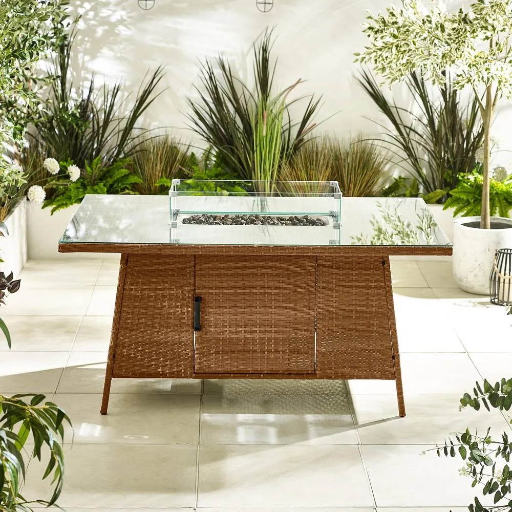 FurnitureboxUK Marbella Rattan 6 Seat Garden Dining Table + Firepit in Beige 4