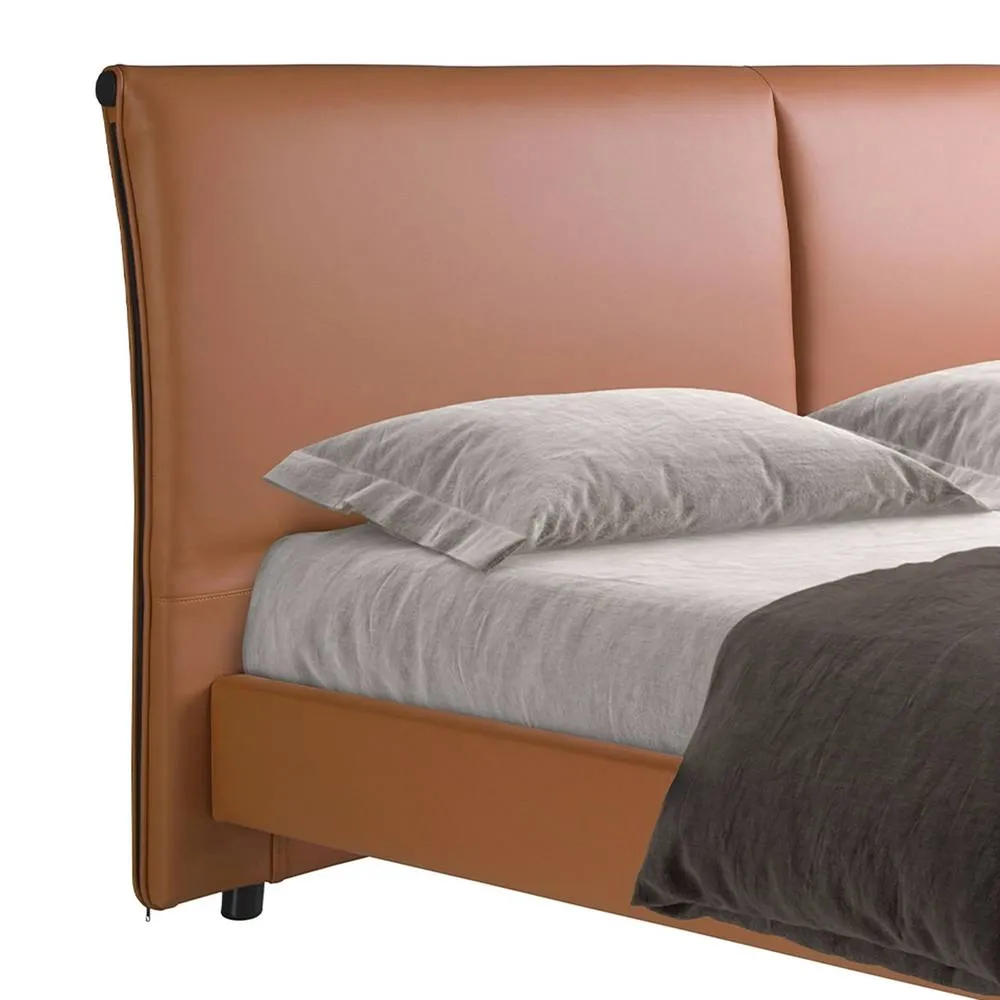Angel Cerda Brown Leatherette Double Bed Pine Base, Steel Legs 5