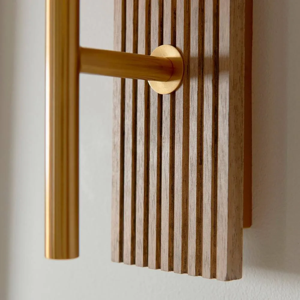 Netlighting Grove Wall Lamp Beechwood & Vintage Brass Ribbed Glass E14 in Brown 6