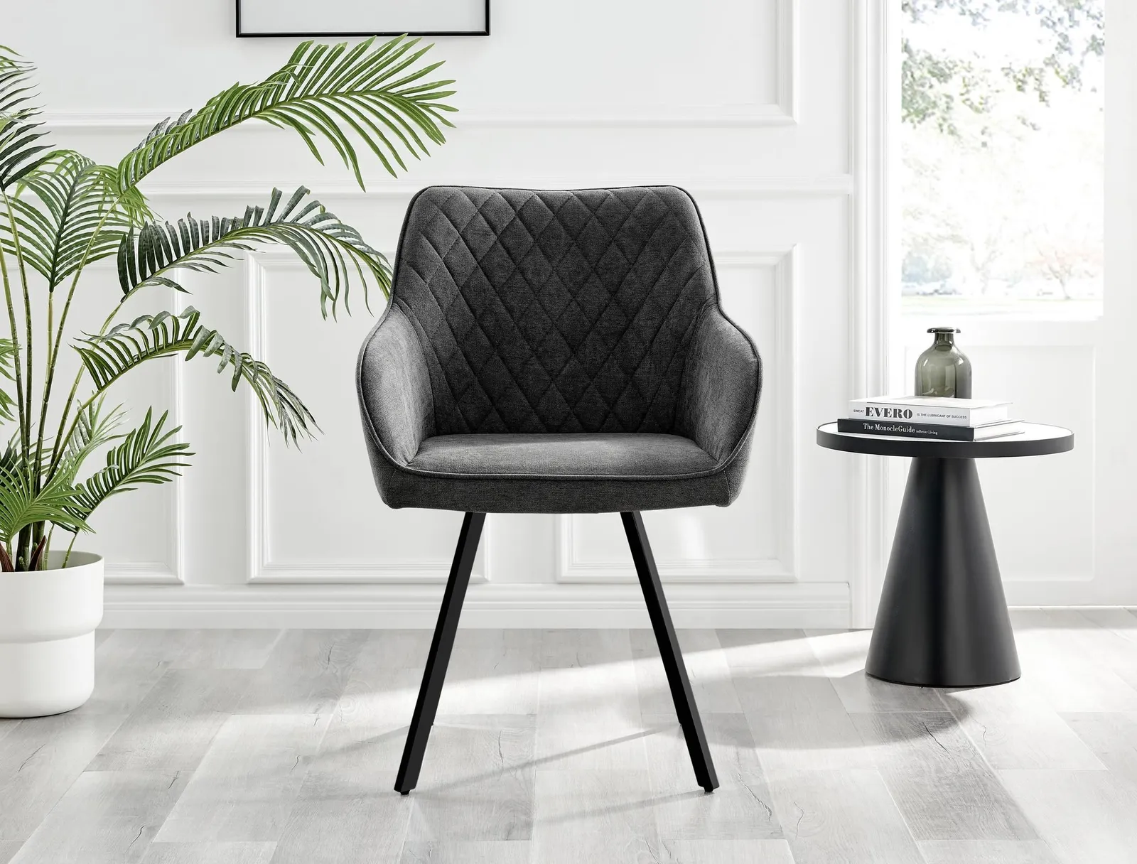 FurnitureboxUK Set of 2 Falun Deep Padded Dining Chairs Upholstered in Soft & Durable Fabric With Black Legs in Dark Grey 4