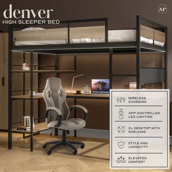 X Rocker Living Denver High Sleeper Bed with App Controlled LED Lights 2