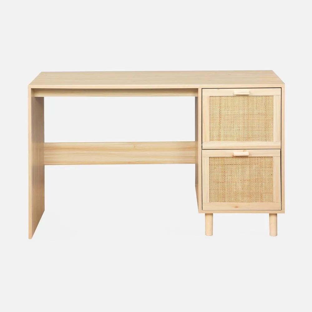sweeek 2-drawer Woven Rattan Desk in Light Brown 2