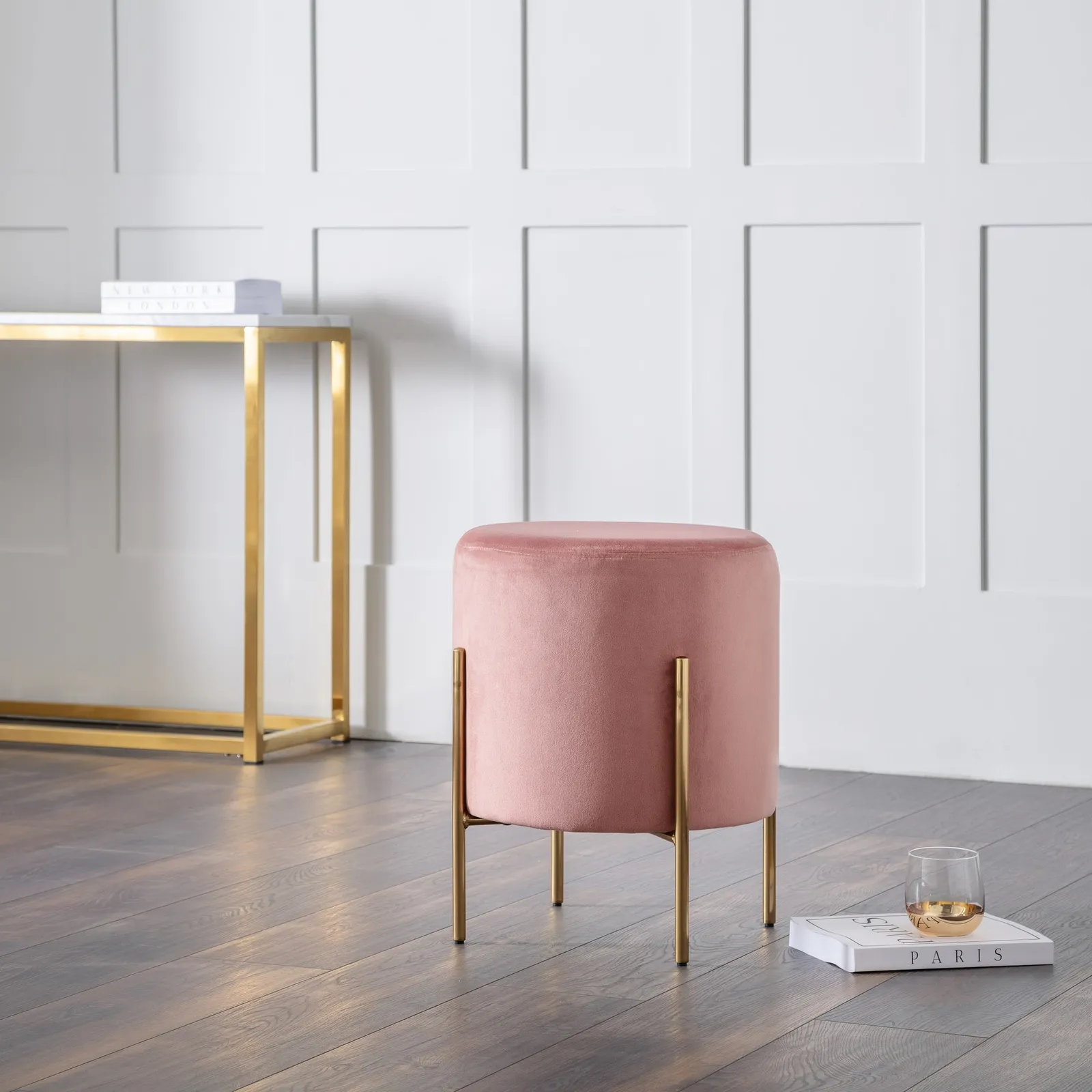 Harrogate Velvet Dressing Stool Pink