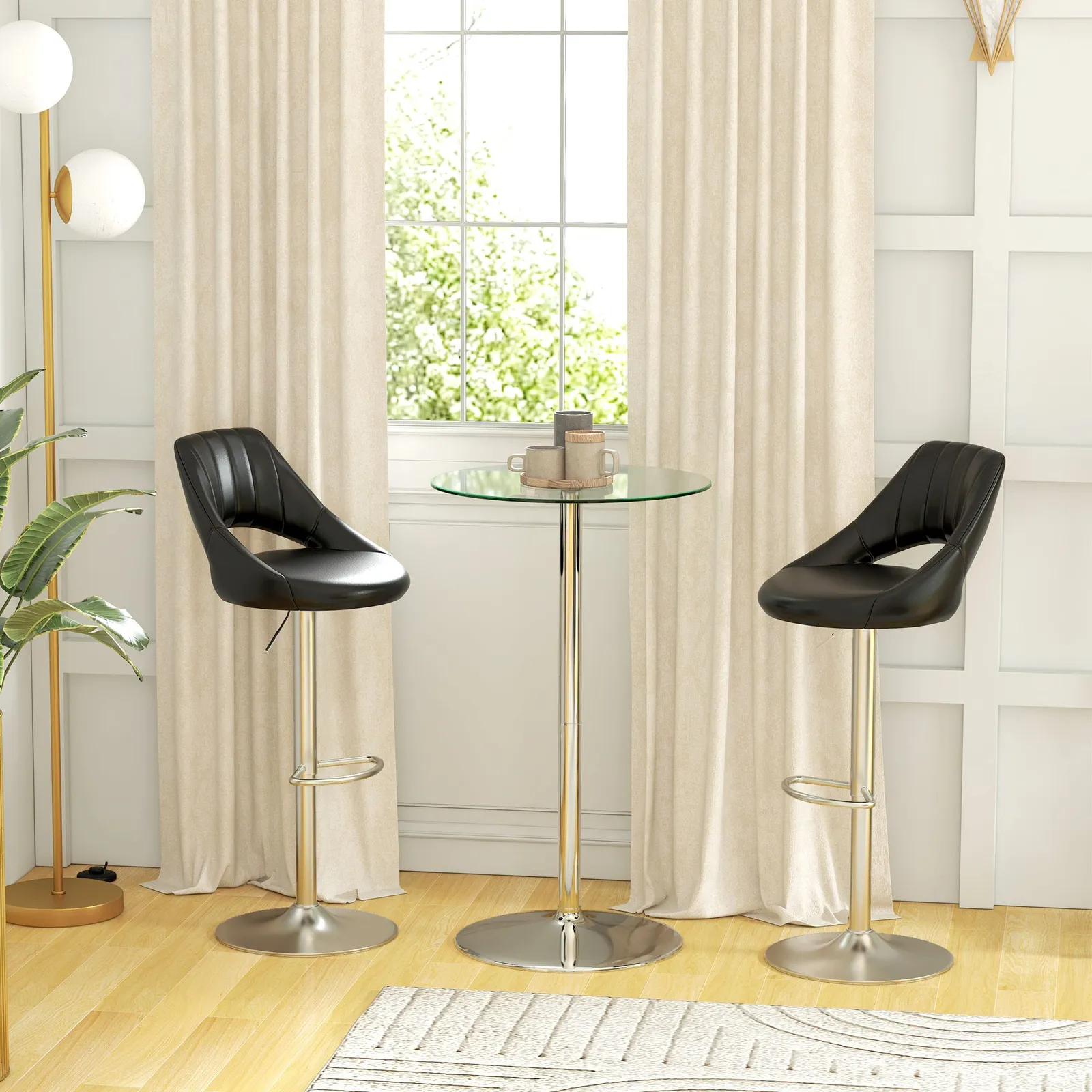 HOMCOM Round Bar Table with Glass Top & Steel Base for Home Bar in Clear