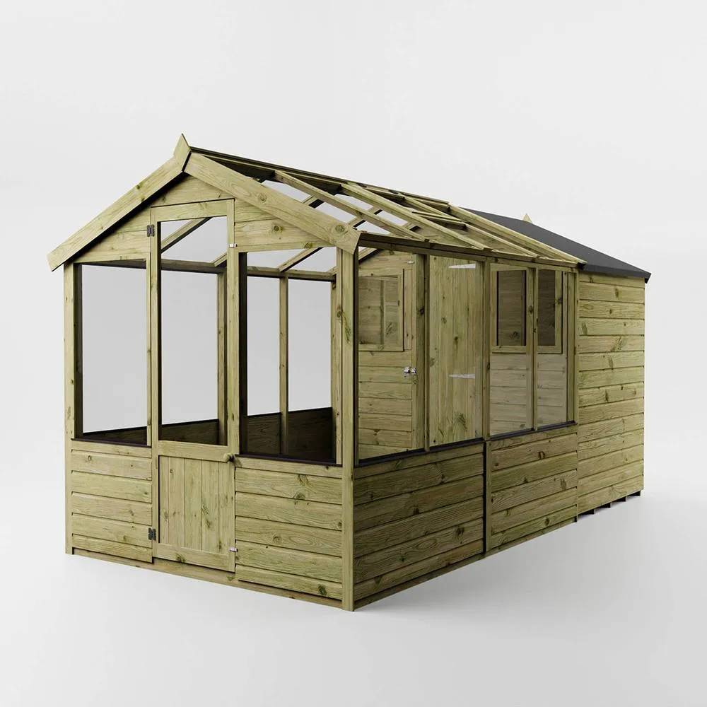 Mercia Traditional Apex Greenhouse/Shed Combo - L367.7 x W204.1 x H205.9 cm in Brown