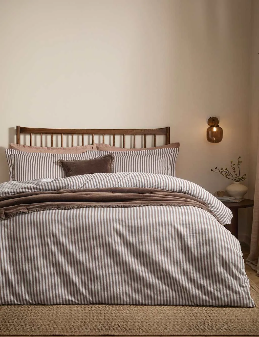 YARD Hebden Striped Cotton Reversible Bedding Set Brown Mix