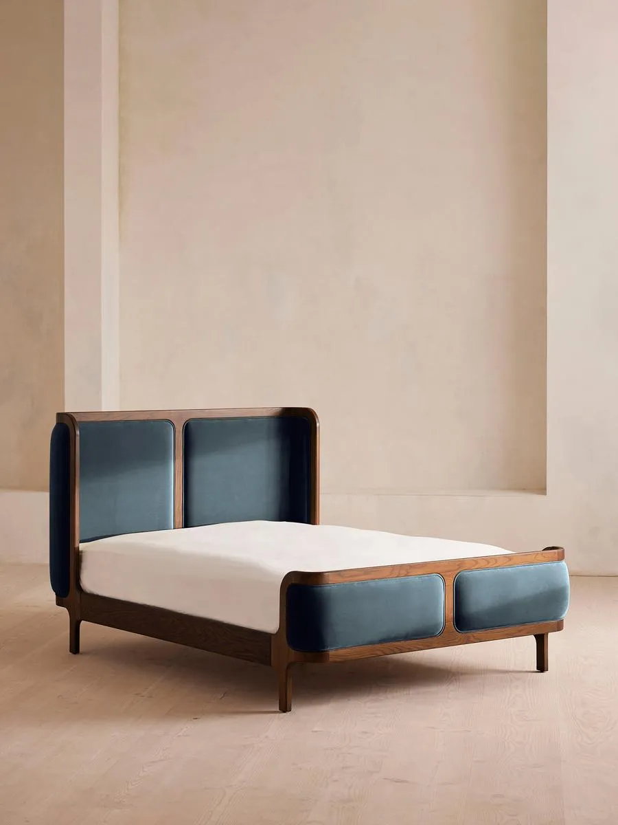 Belsa Bed, King, Velvet, Grey Blue