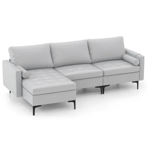 Costway Modular Sectional Sofa Loveseat 2-3-Seater Sofa Seat L-Shaped Padded Cushions in Grey