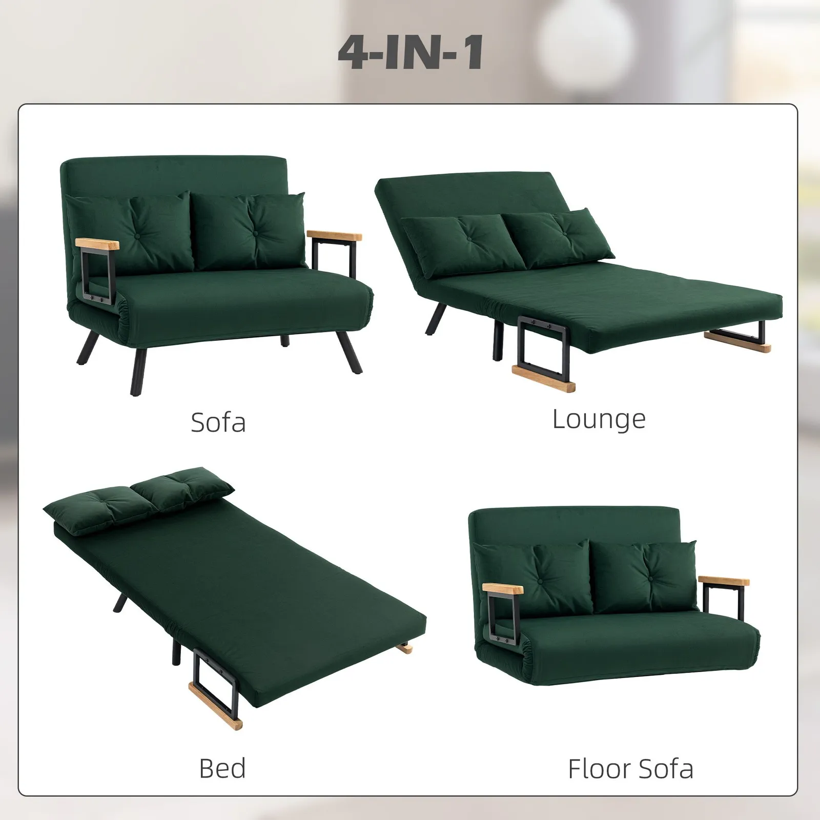 HOMCOM Click Clack 2 Seater Sofa Bed for Living Room, Guest Room in Green 4