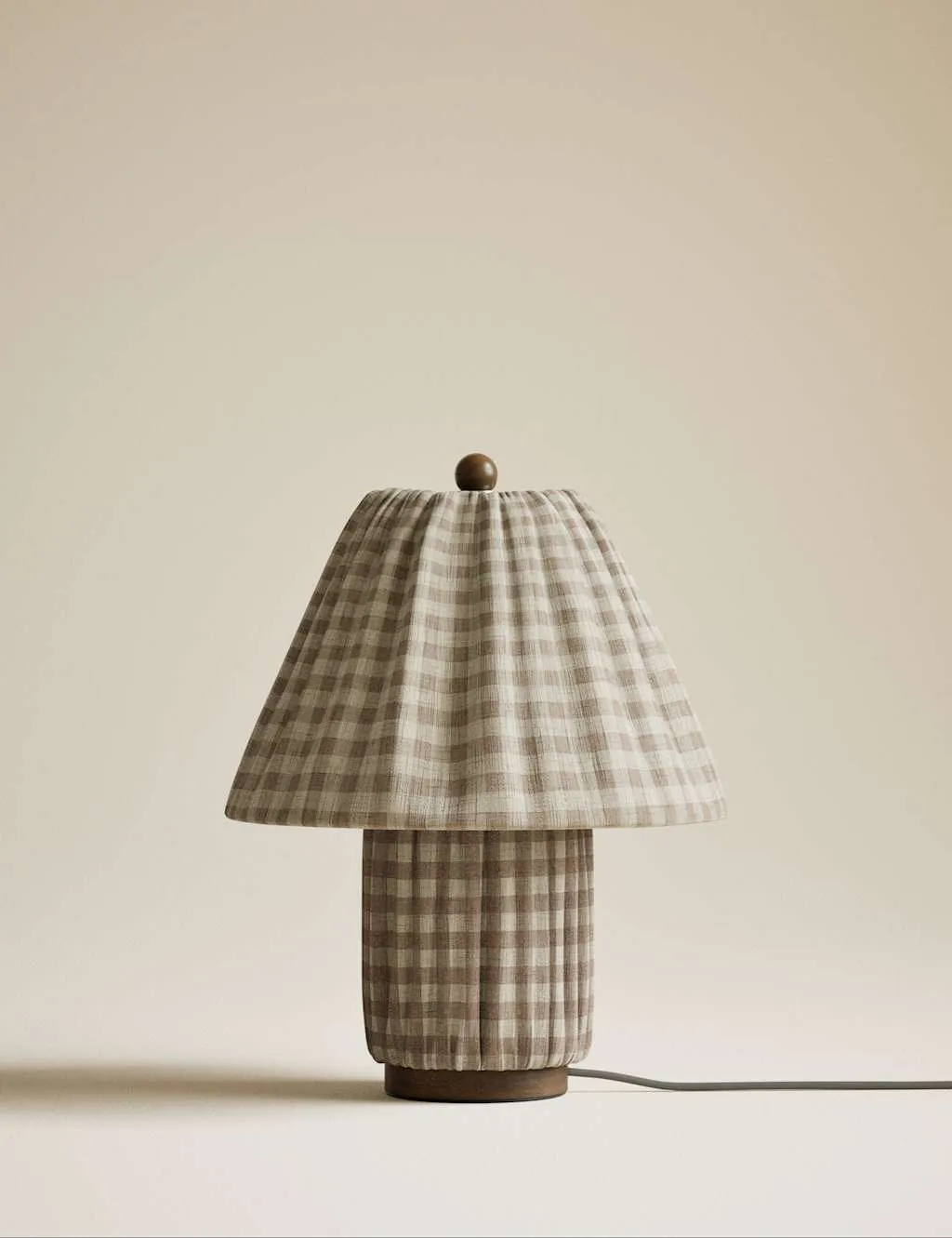 M&S Full Pleat Gingham Table Lamp Neutral