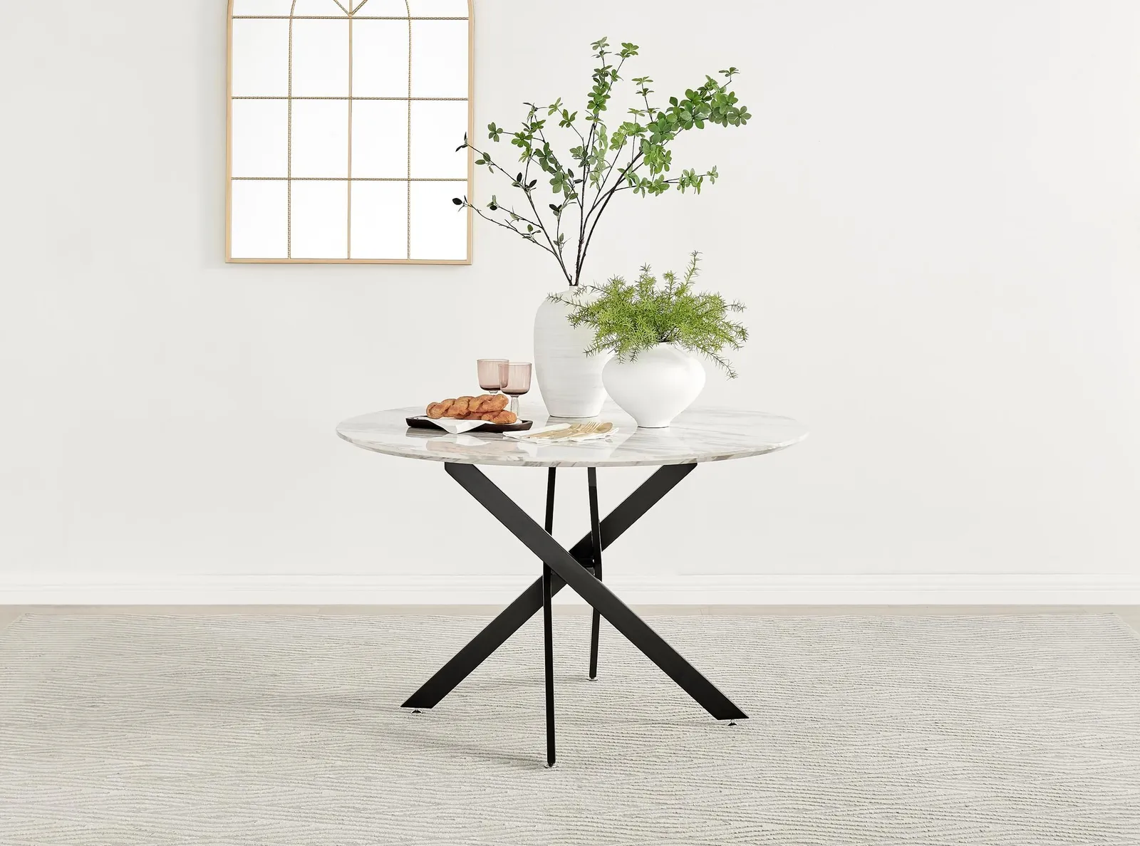 FurnitureboxUK Novara 120cm Round 6-Seater Dining Table With Black Metal Legs in Off-White 2