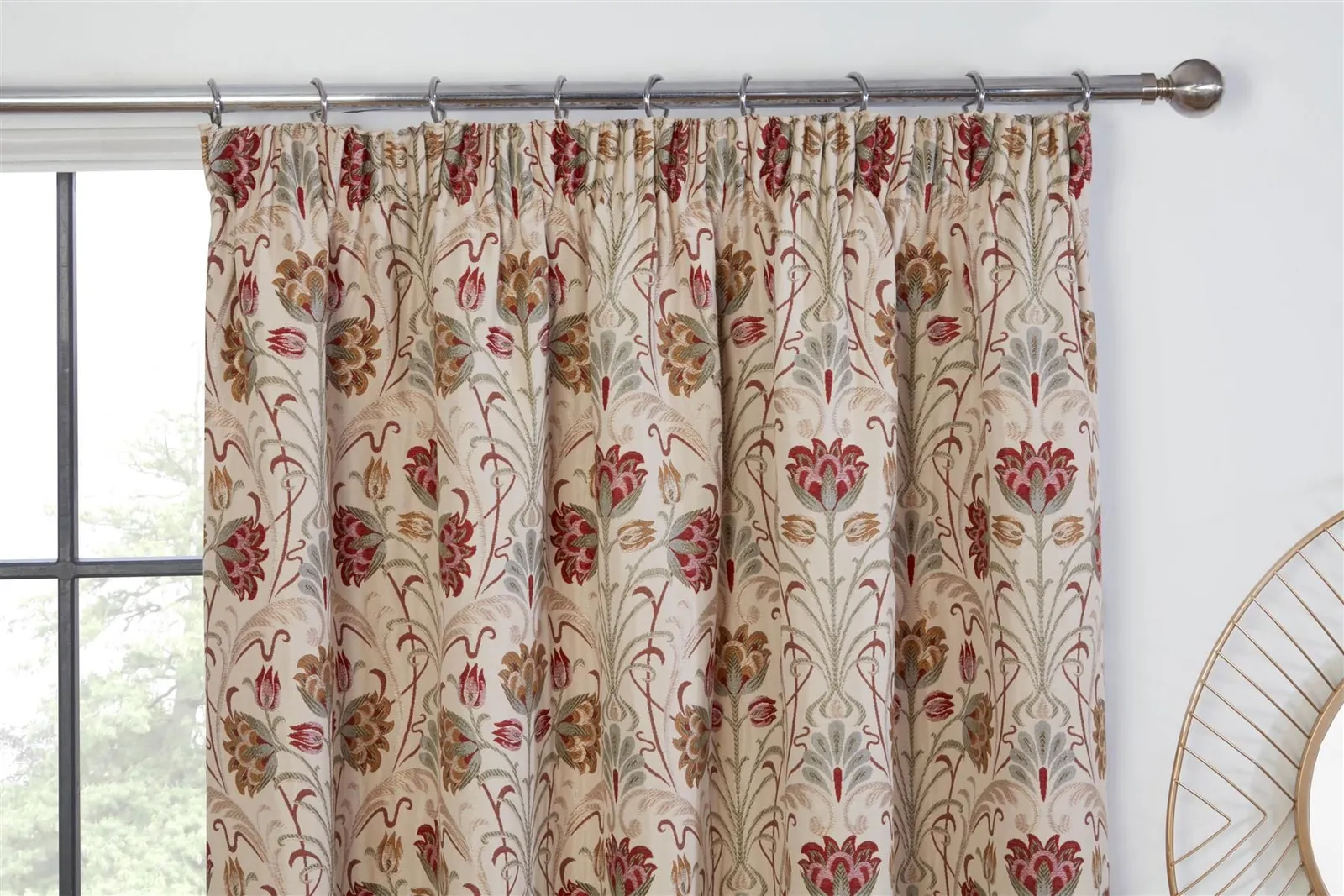 Sundour Aylesbury Floral Pencil Pleat Curtains in Beige 2