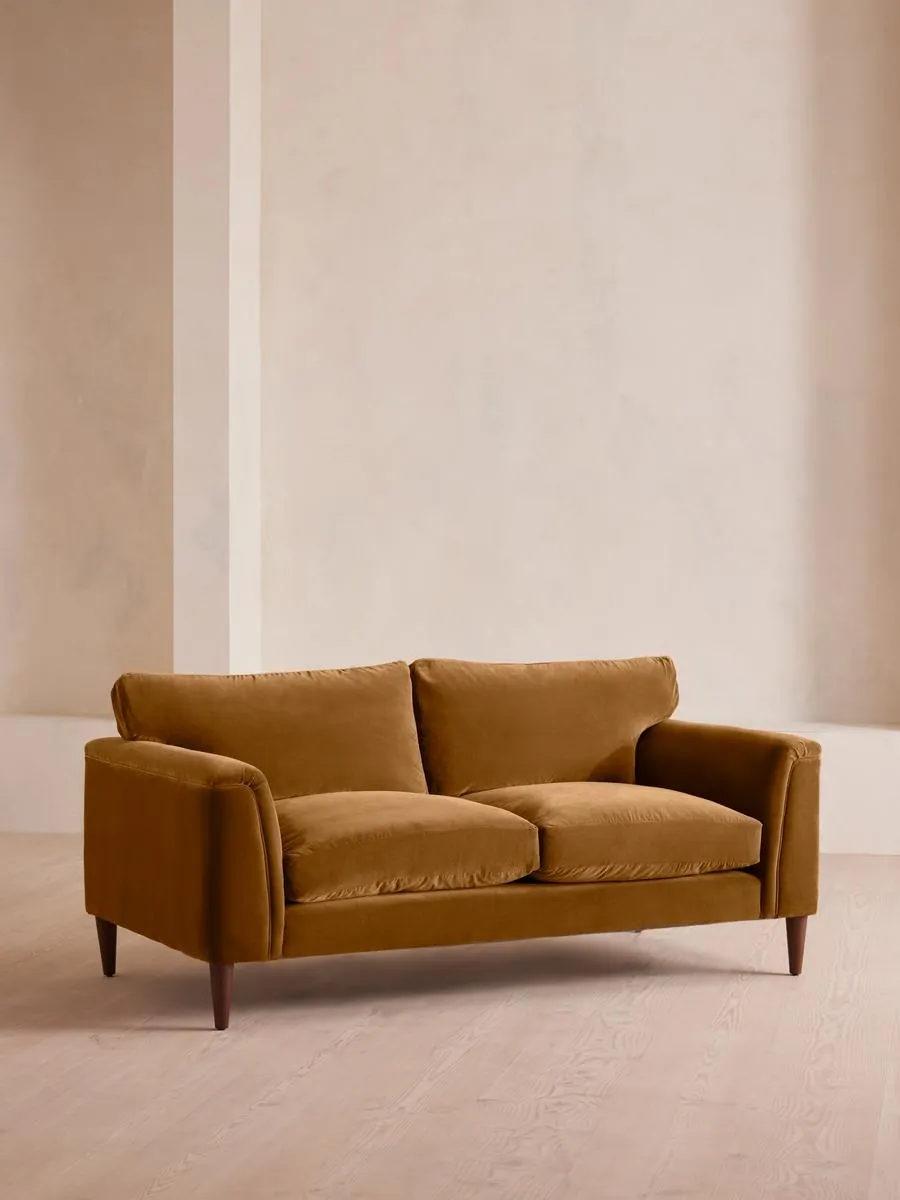 Reya Two Seater Sofa, Velvet, Mustard