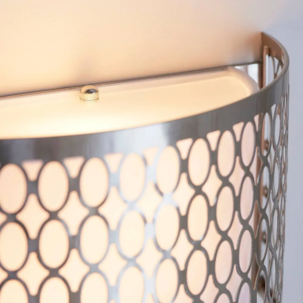 Netlighting Cordero Flush Wall Lamp Nickel Plate White Fabric Frosted Glass 2xE14 in Grey 6