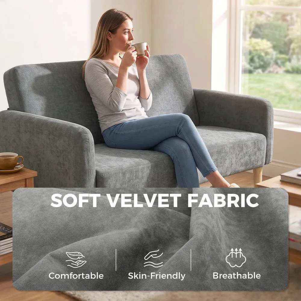 HOMCOM 2 Seater Sofa, Velvet Small Couch with Plush Backrest, Grey 5