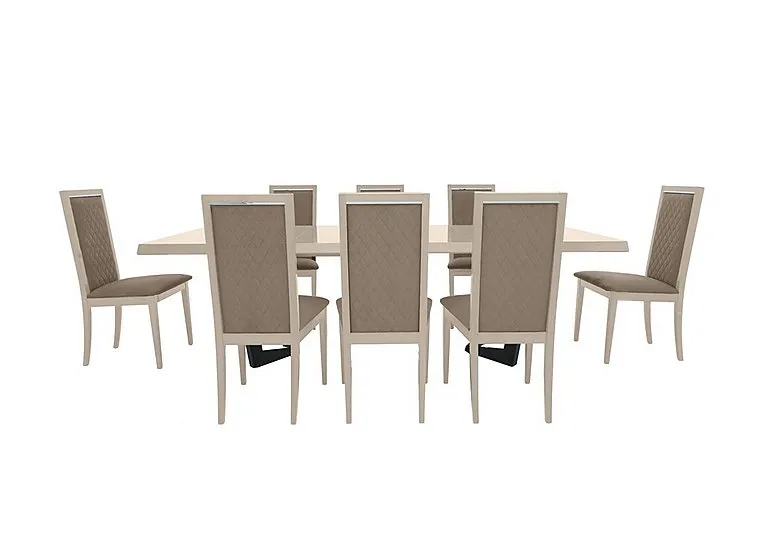 Palazzo 160cm Extending Dining Table in Sand Birch with 8 Rombi Chairs - Aquos Taupe