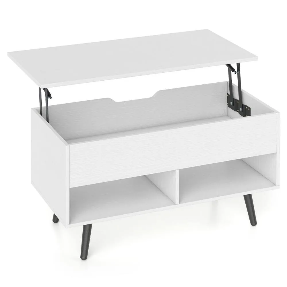 Costway Lift Top Coffee Table Mid Century Modern Accent Table w/Shelves in White 2