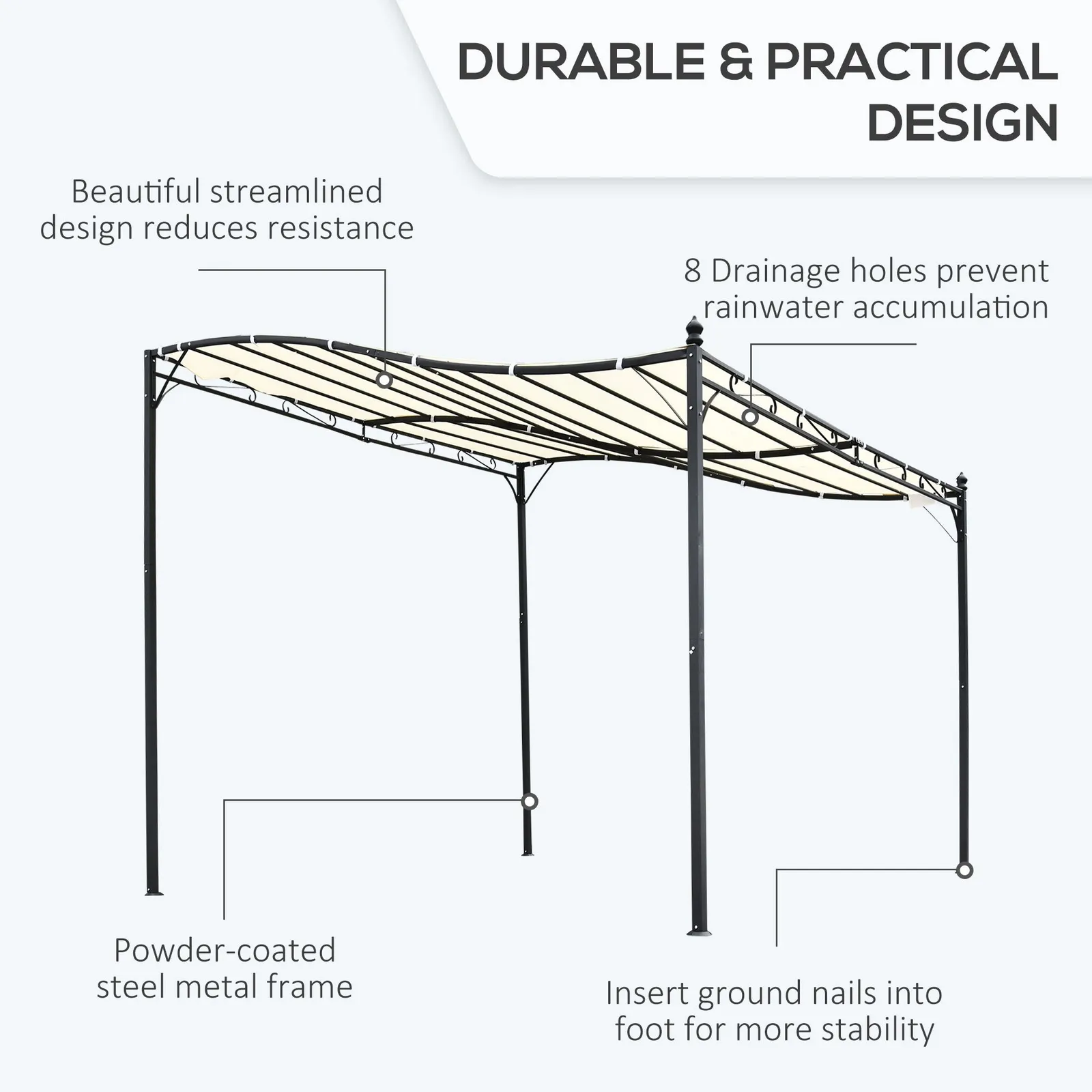 OUTSUNNY 3 x 3M Wall Mounted Awning Free Stand Canopy Shade Garden Porch Pergola in Beige 5