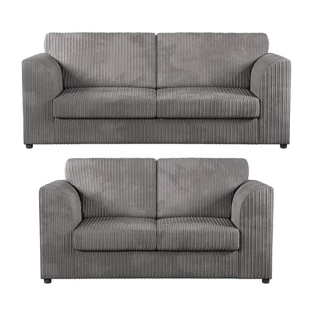 Bliss Furniture Jumbo Cord High Back 3+2 Seater Sofa Set in Grey