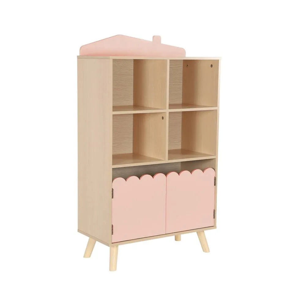 sweeek Children's pine wood library 2 doors 4 shelves in Pink 2