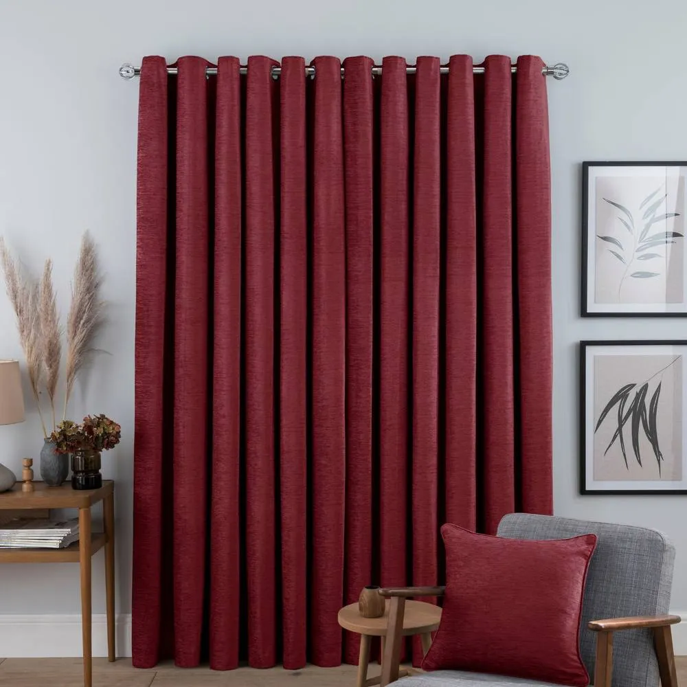 Smart Living Luxury Chenille Eyelet Lined Curtains - 2 Panels in Red 2