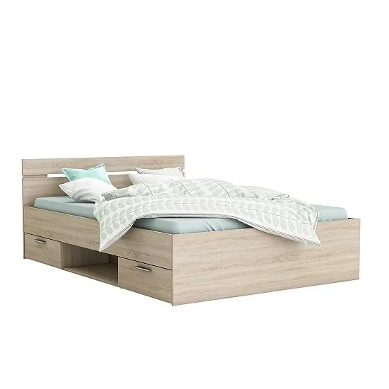 Astro Storage Double Bed In Brushed Oak With 2 Drawers