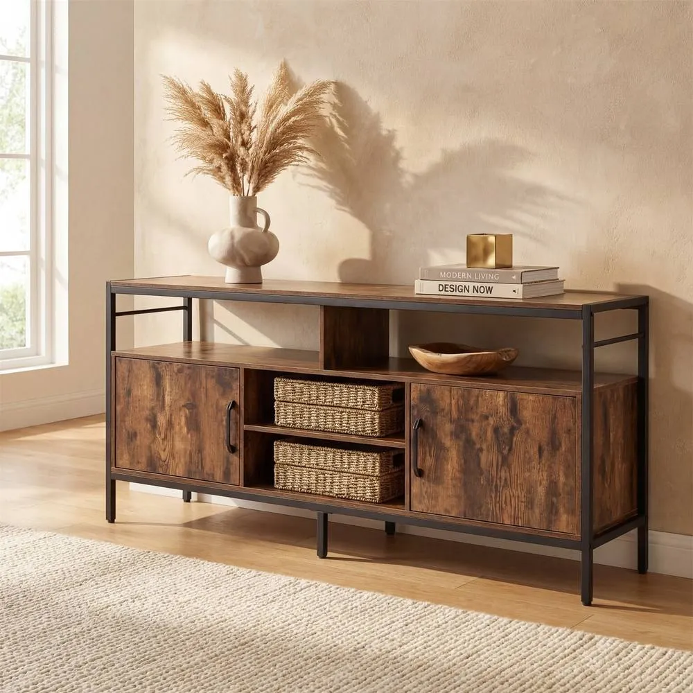 Costway TV Stand for TVs up to 147 cm 2 Storage Cabinets in Brown 5