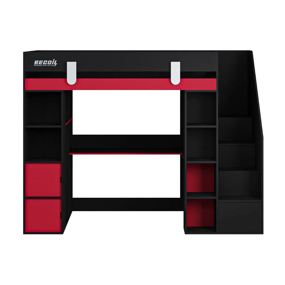 Flair Blaze Staircase Gaming High Sleeper with Storage Black & Red 5
