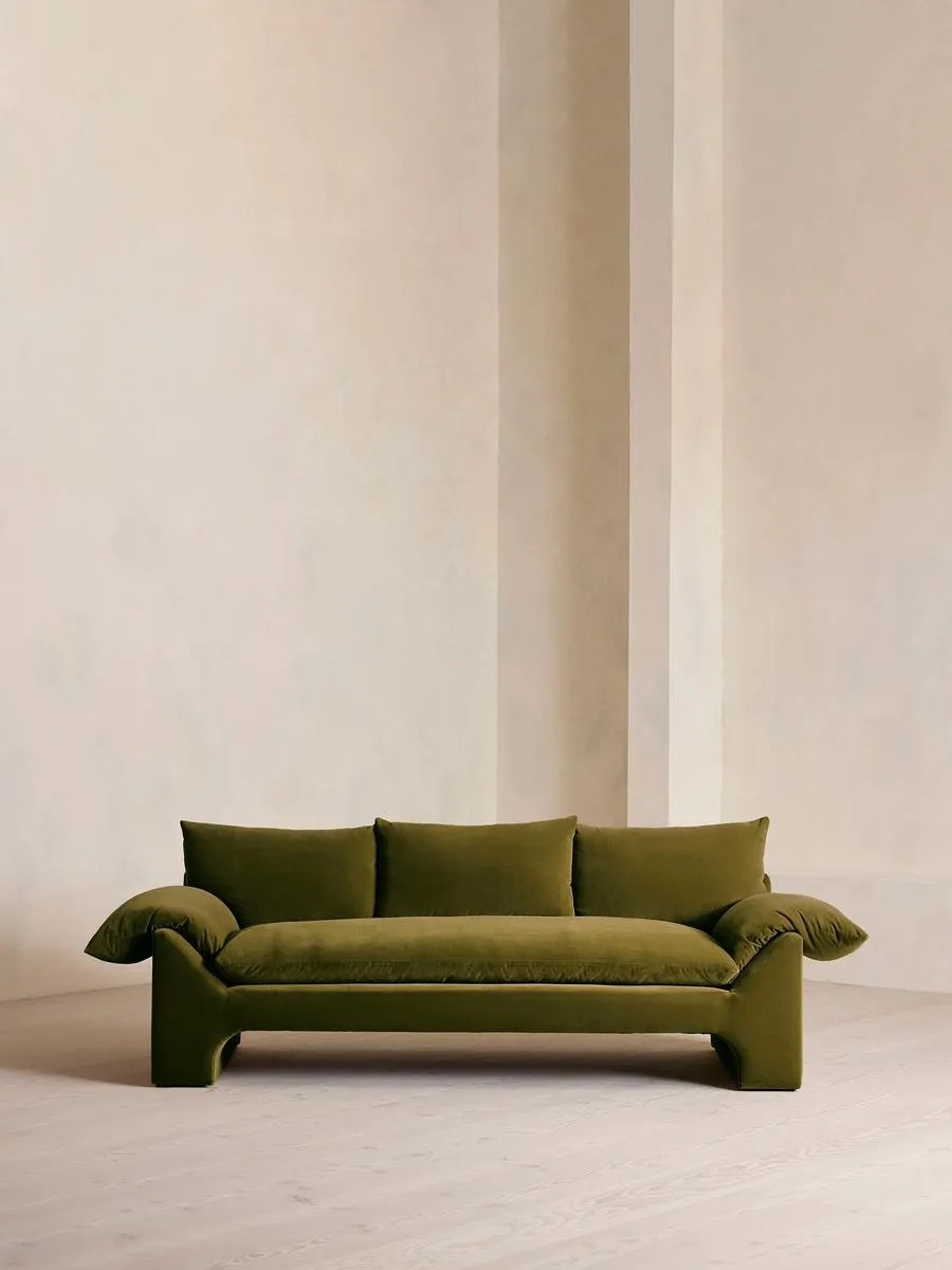 Wyatt Three Seater Sofa, Velvet, Olive