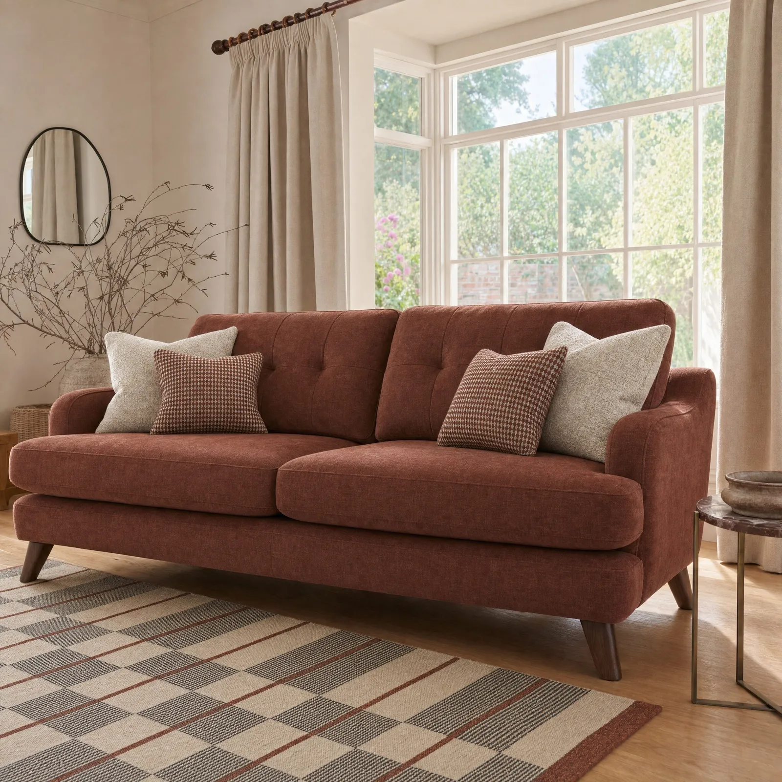 Loften Extra Large Sofa-Witton Brick+A Walnut Feet, Red Fabric | Barker & Stonehouse 4
