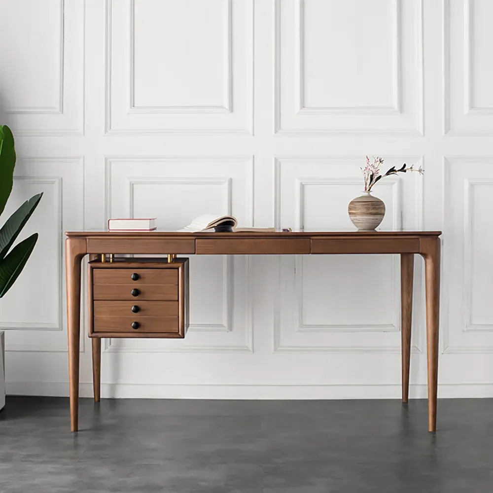 Mid-century Style Walnut Ash Wood Writing Desk Home Office Desk with 3 Drawers Office Furniture (140 cm)