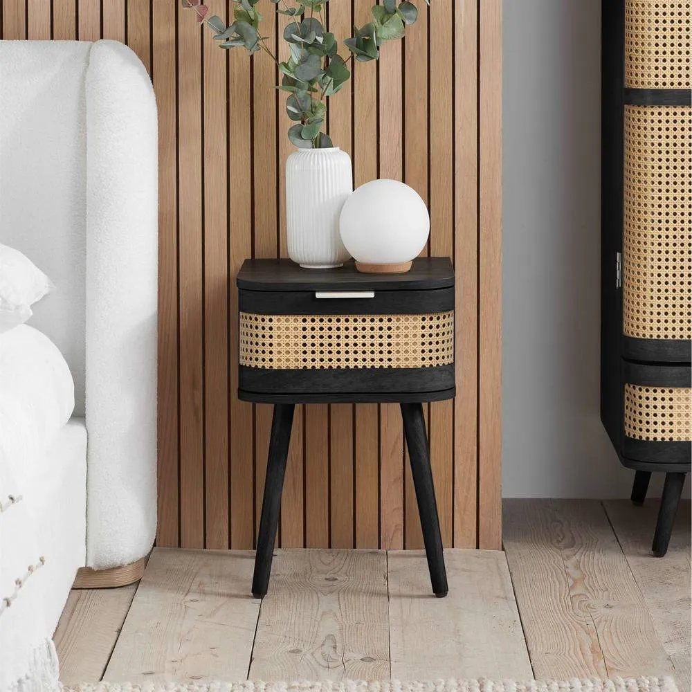 Birlea Rattan Bedside Cabinet 1 Drawer Sark Nightstand Side Table in Black