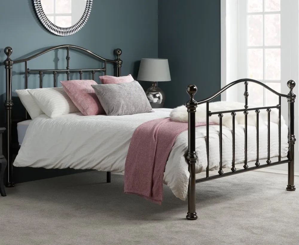 Victoria - King Size - Nickel Metal Bed - Black - Metal - 5ft - Happy Beds 1
