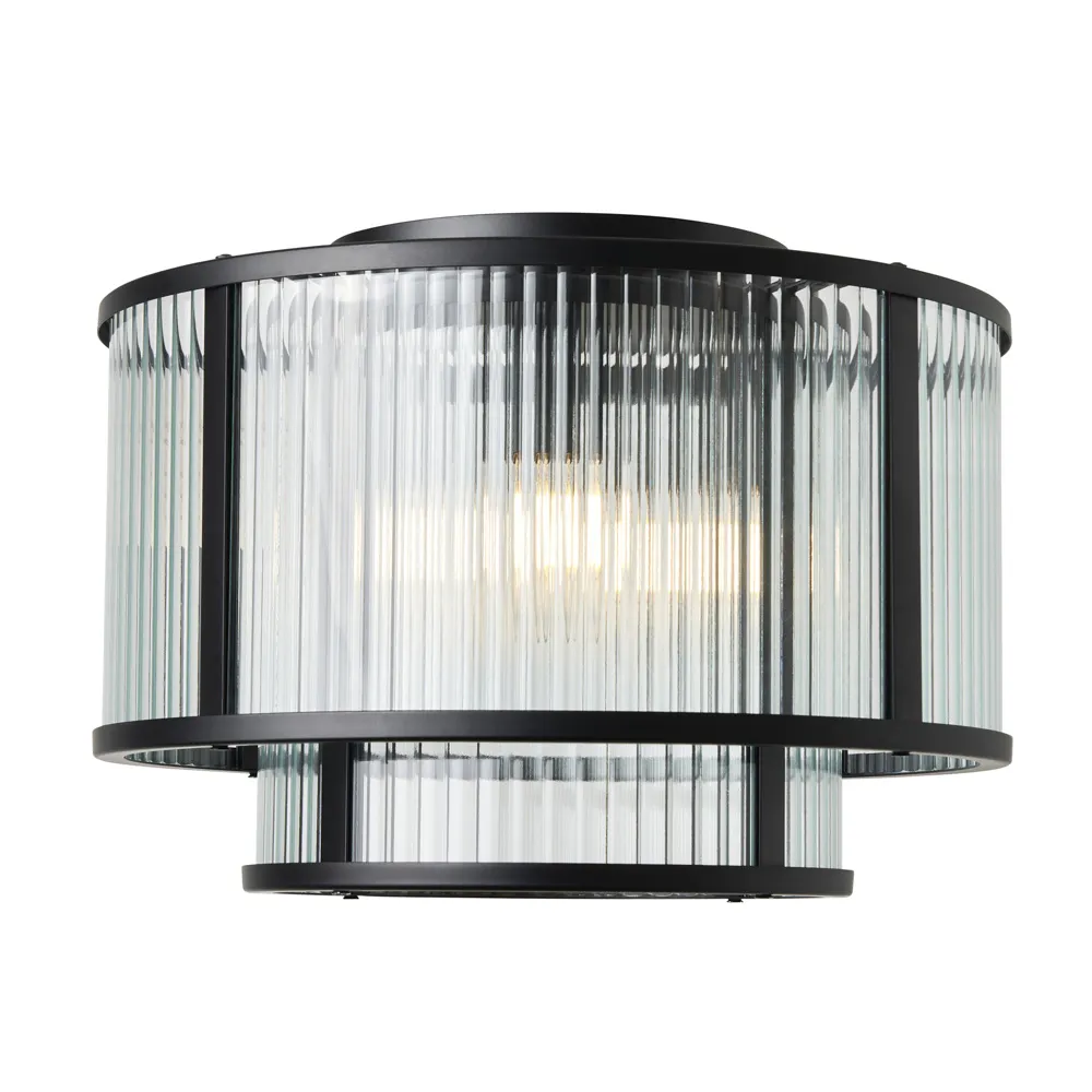 Jasmine Ribbed Glass Flush Ceiling Light, Black